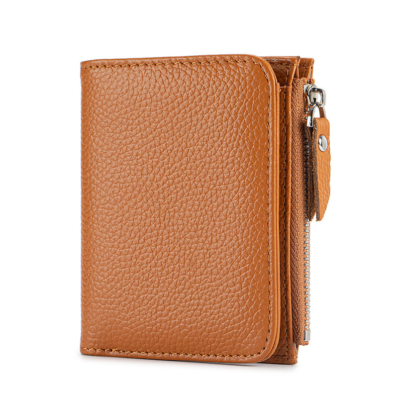 2025 Short Wallet Women's Genuine Leather Ultra-Thin Wallet Card Holder High-End First-Layer Cowhide Wallet Japanese Cross-Border