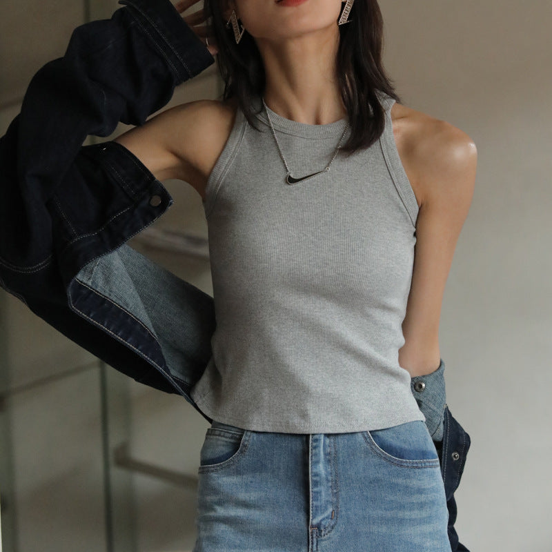 Internet Celebrity Short Black Bottoming Threaded Camisole Women's Summer Inner Sleeveless Design Outer Top Trbottomy Small