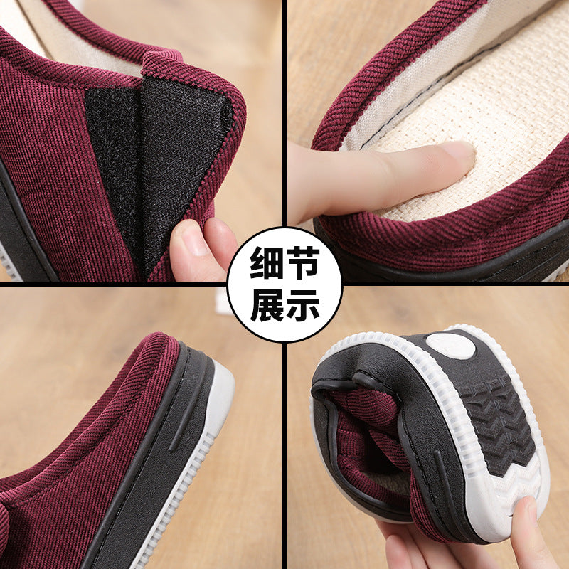 Velcro Adjustable Linen Slippers for Middle-Aged and Elderly People Breathable Foreign Trade Large Size Men and Women Outer Wear Non-Slip Home Shoes for the Elderly