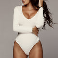 Aliexpress Temu Autumn and Winter New Products 2025 European and American Clothing Sexy Slim V Neck Pure Color Long-Sleeved Bottoming Jumpsuit