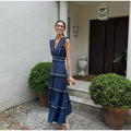 Cross-border European and American Women's AliExpress Retro Tassel Stitching Fashion V-neck Sleeveless High Waist Cheongsam dress