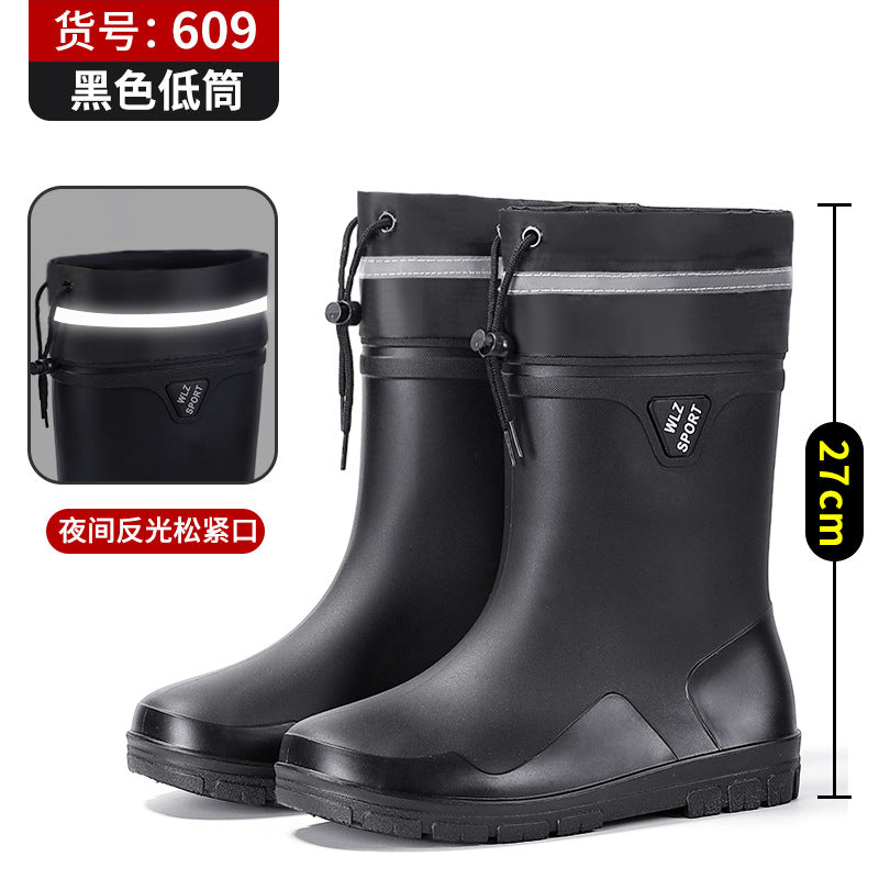 New Thickened High-Tube Men's Waterproof Non-Slip Warm Outdoor Fishing Rubber Boots with Drawstring