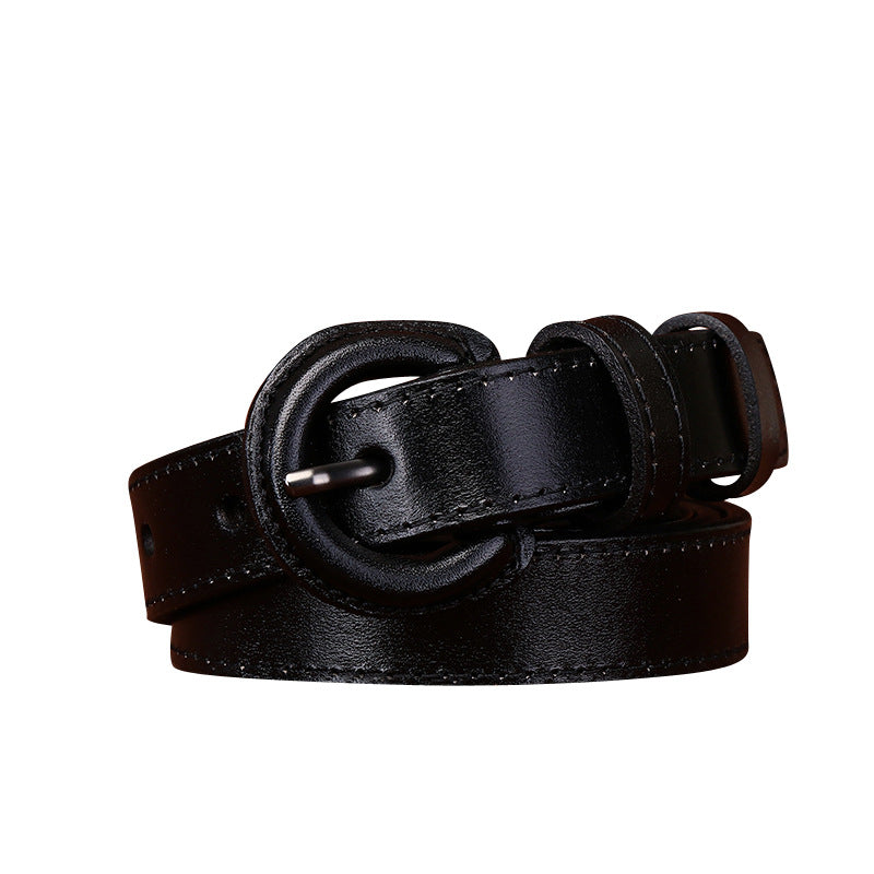 2.2CM wide anti-allergy belt Women's genuine leather pin buckle first layer cowhide fashionable simple all-match decorative pants belt