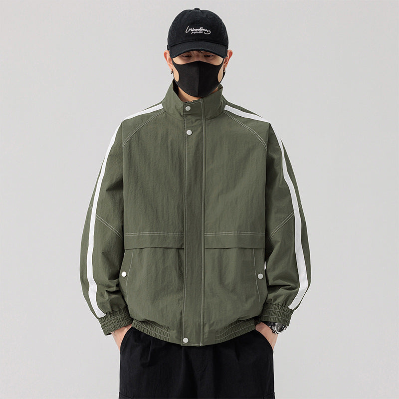 Spring and Autumn Men's Large Size Casual Sports Jacket Men's Fat Boys Plus Fat Extra Large American Trendy Brand Stand Collar Jacket Men's Clothing