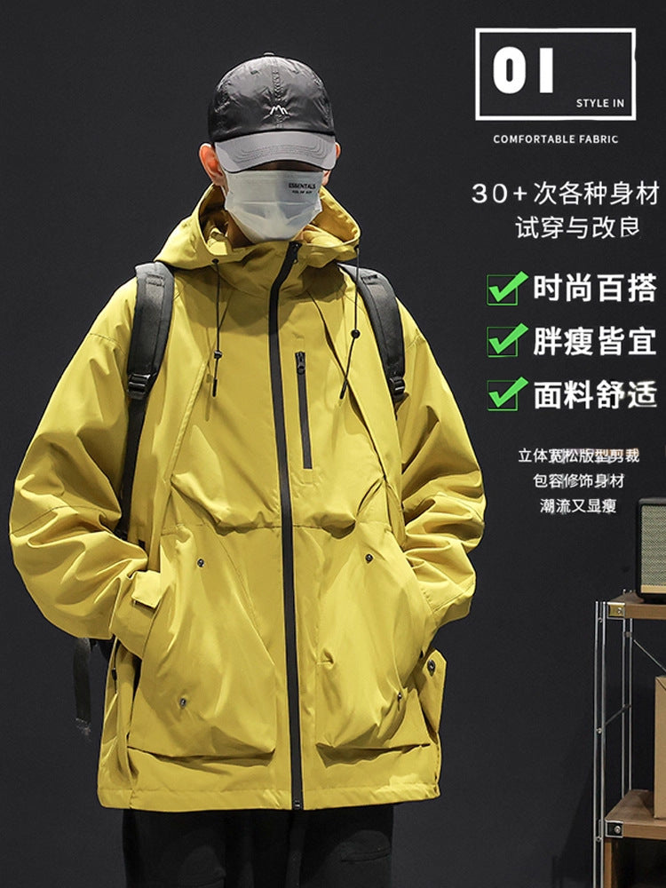 Plus Size Men's Loose Trendy Windproof Work Jacket for Spring and Autumn, Casual Oversized Jacket for Big and Tall Men
