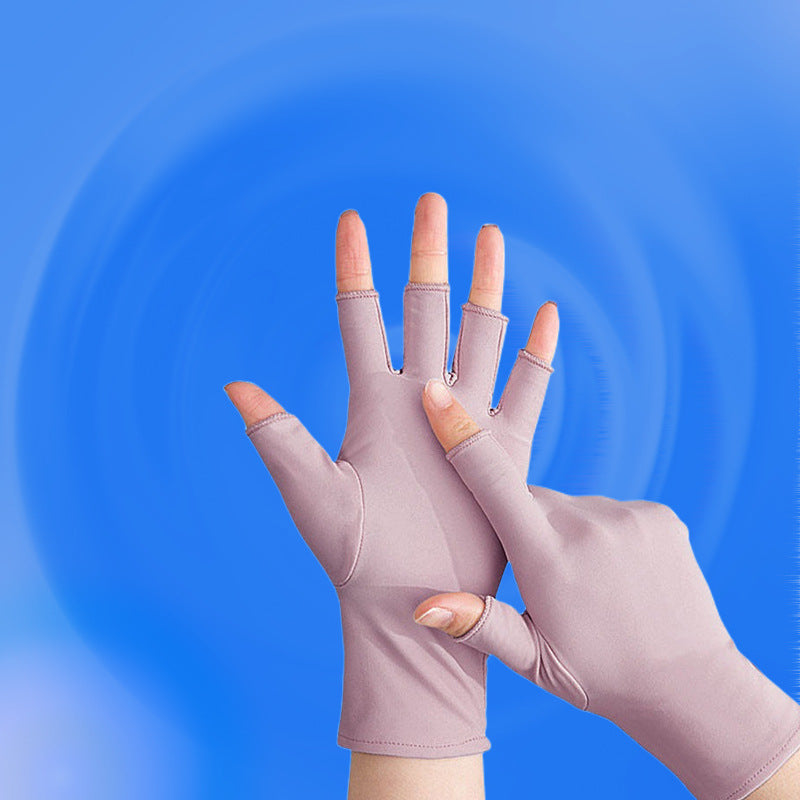 Half-Finger Gloves, High-End, Simple, Cycling and Driving, Touch Screen, Men's Loose Ice Silk Sunscreen, Two-Finger Women's Summer Manicure