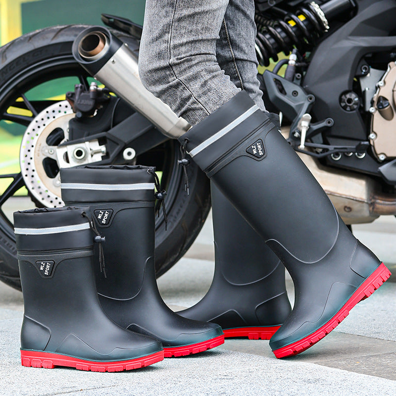 New Thickened High-Tube Men's Waterproof Non-Slip Warm Outdoor Fishing Rubber Boots with Drawstring