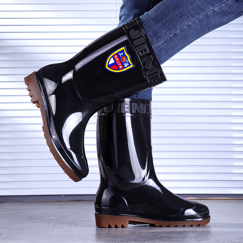Shanghai Sijie High-Top Rain Boots, Long Rubber Boots for Outdoor Activities, Non-Slip Large Sole Rain Boots, Mid-High Top Farming Labor Protection Water Boots