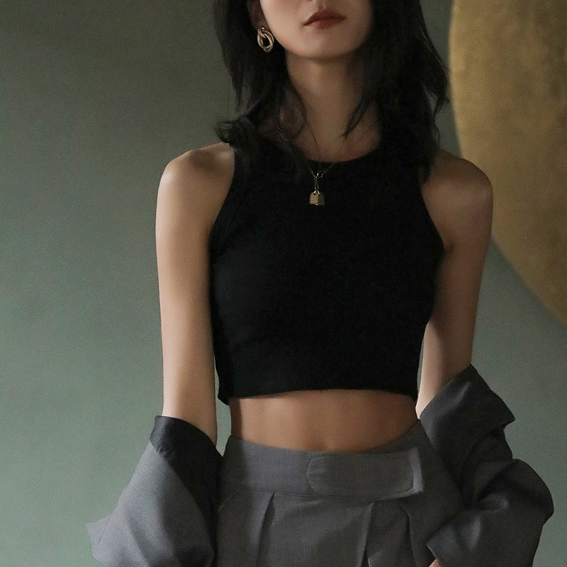 Internet Celebrity Short Black Bottoming Threaded Camisole Women's Summer Inner Sleeveless Design Outer Top Trbottomy Small