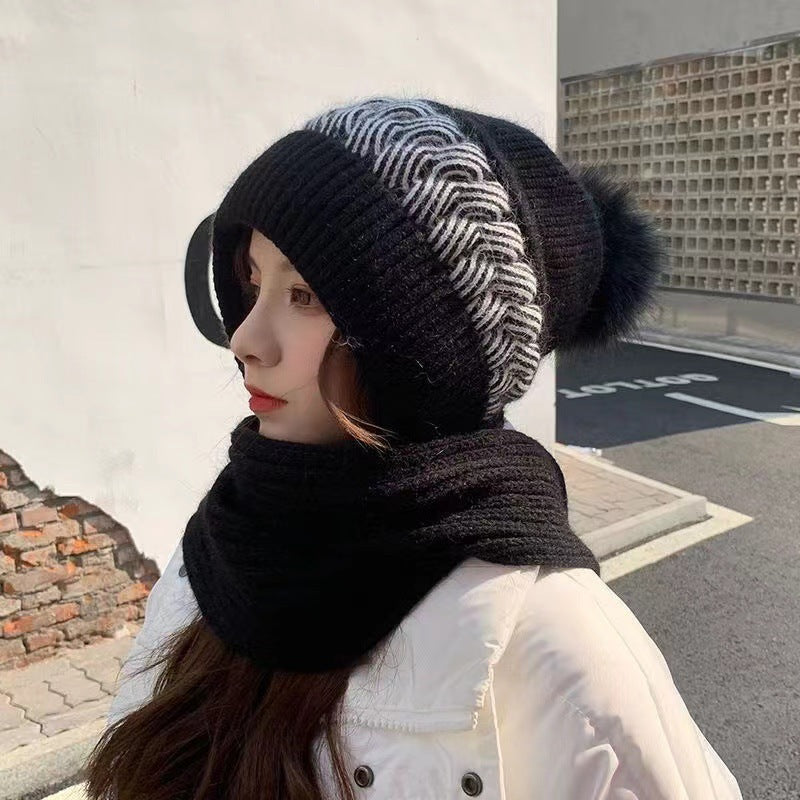 Hat Women's Autumn and Winter Velvet Scarf Ear Protection Warm Hat Outdoor Riding Hat Neck Protection Winter Hat Knitted Hat Wool Hat