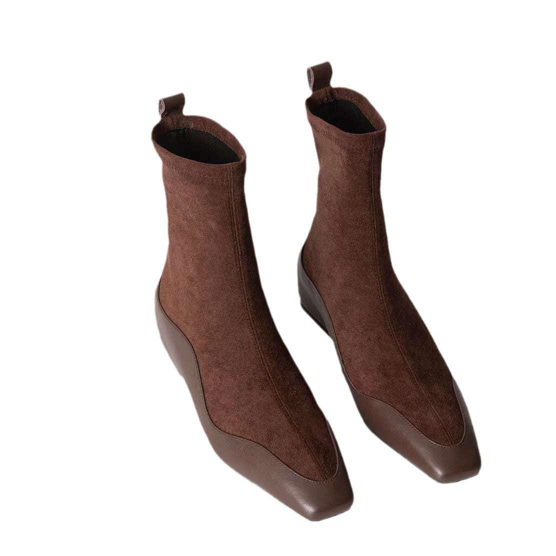 Korean Style Square Head Inner Height Increasing Thin Boots Women's 2024 Autumn and Winter New Leather Stitching Fashionable Simple All-match Socks Boots Women