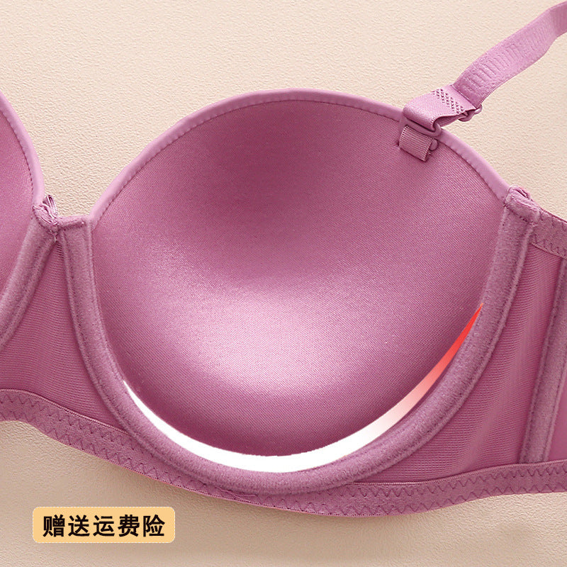 Cross-border half cup underwear women's bra solid color glossy steel ring push up top support bra sexy big chest small bra c cup