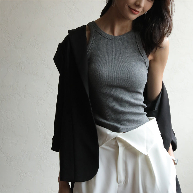 Internet Celebrity Short Black Bottoming Threaded Camisole Women's Summer Inner Sleeveless Design Outer Top Trbottomy Small