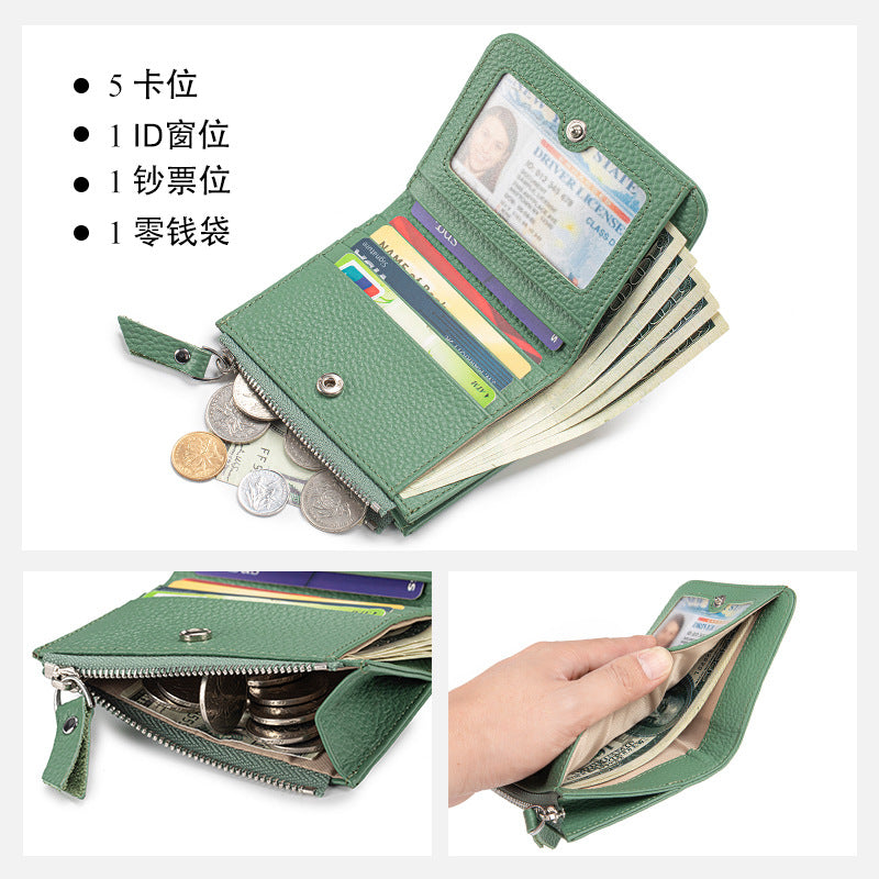 2025 Short Wallet Women's Genuine Leather Ultra-Thin Wallet Card Holder High-End First-Layer Cowhide Wallet Japanese Cross-Border