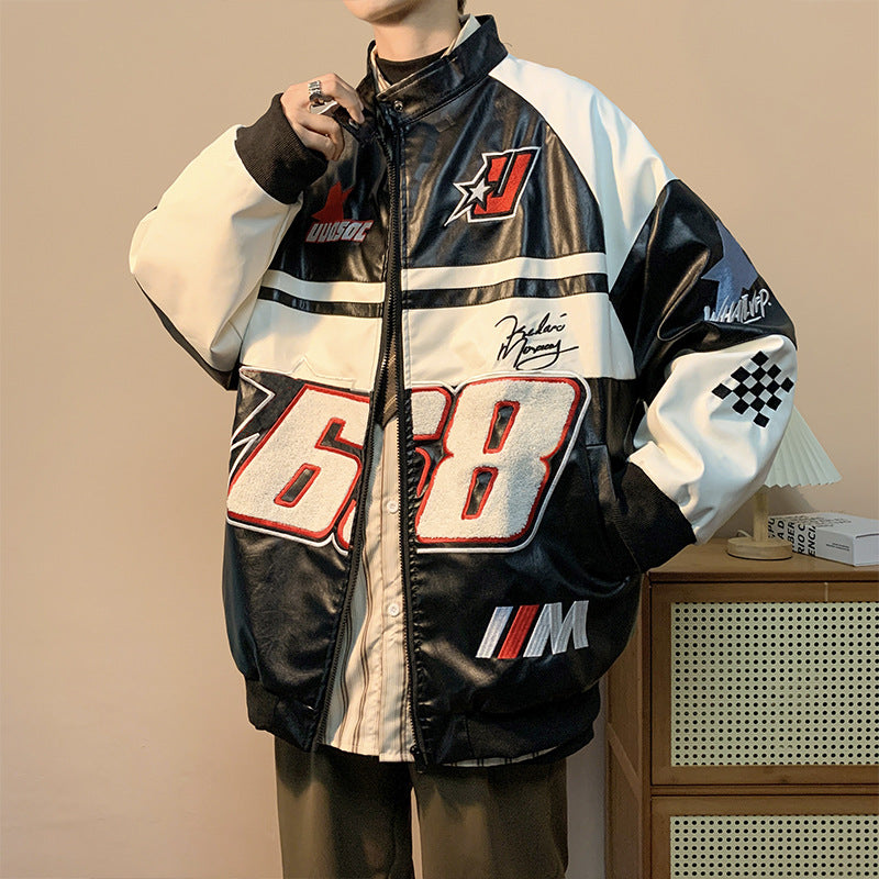 American Style Jacket Coat Men's Spring and Autumn Street Aviator Biker Suit hiphop Trendy Brand Loose plus size Plutton Handsome Top