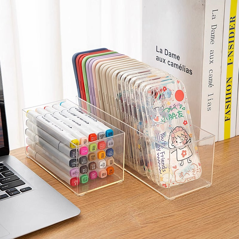 Transparent mobile phone case storage box desktop acrylic box stationery finishing dormitory small mask cosmetics storage basket