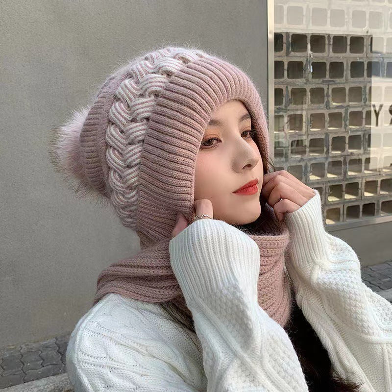 Hat Women's Autumn and Winter Velvet Scarf Ear Protection Warm Hat Outdoor Riding Hat Neck Protection Winter Hat Knitted Hat Wool Hat