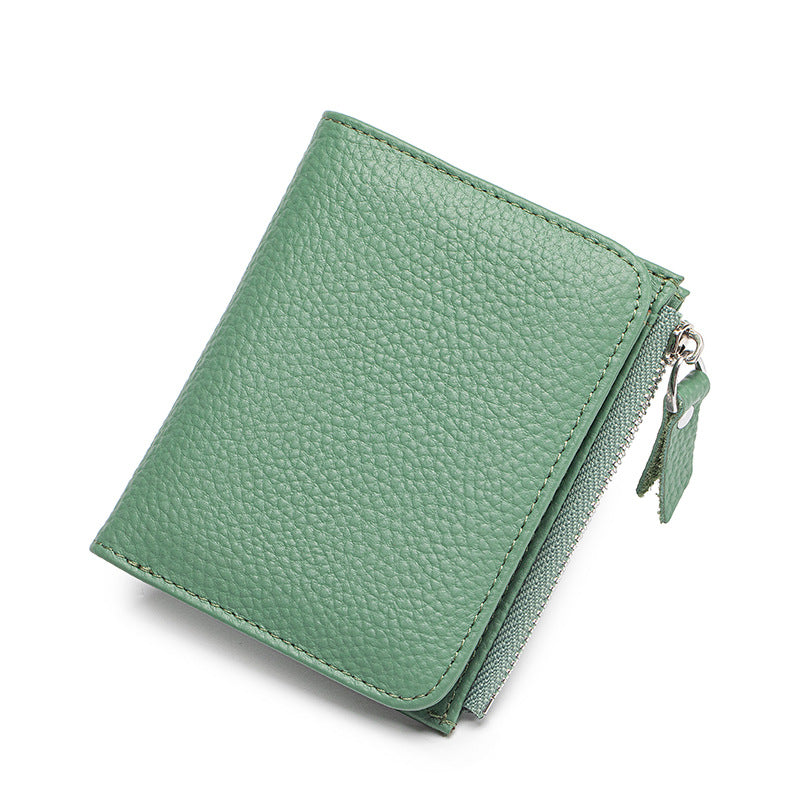 2025 Short Wallet Women's Genuine Leather Ultra-Thin Wallet Card Holder High-End First-Layer Cowhide Wallet Japanese Cross-Border