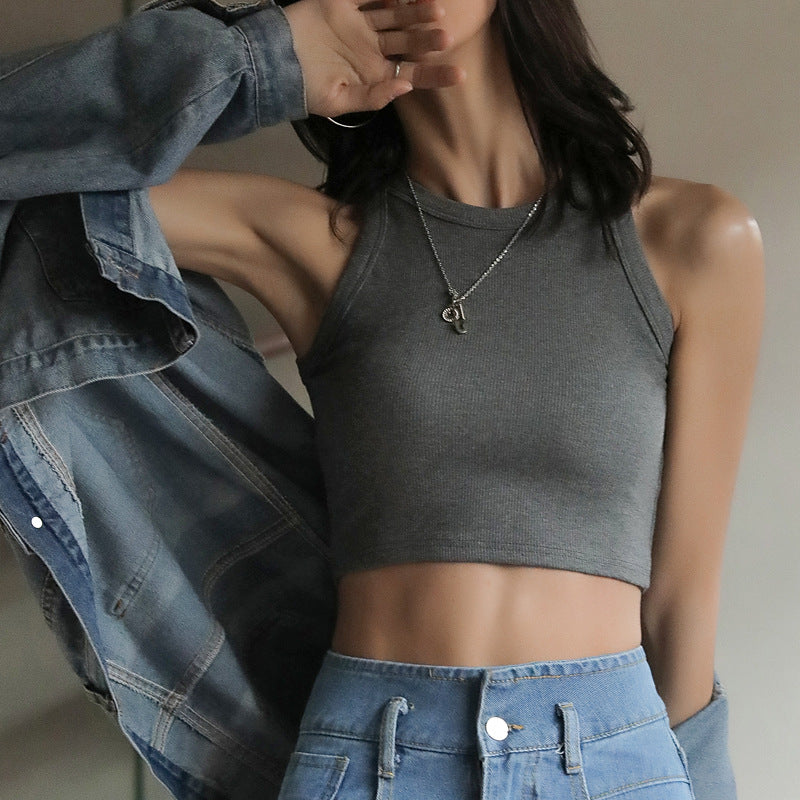 Internet Celebrity Short Black Bottoming Threaded Camisole Women's Summer Inner Sleeveless Design Outer Top Trbottomy Small