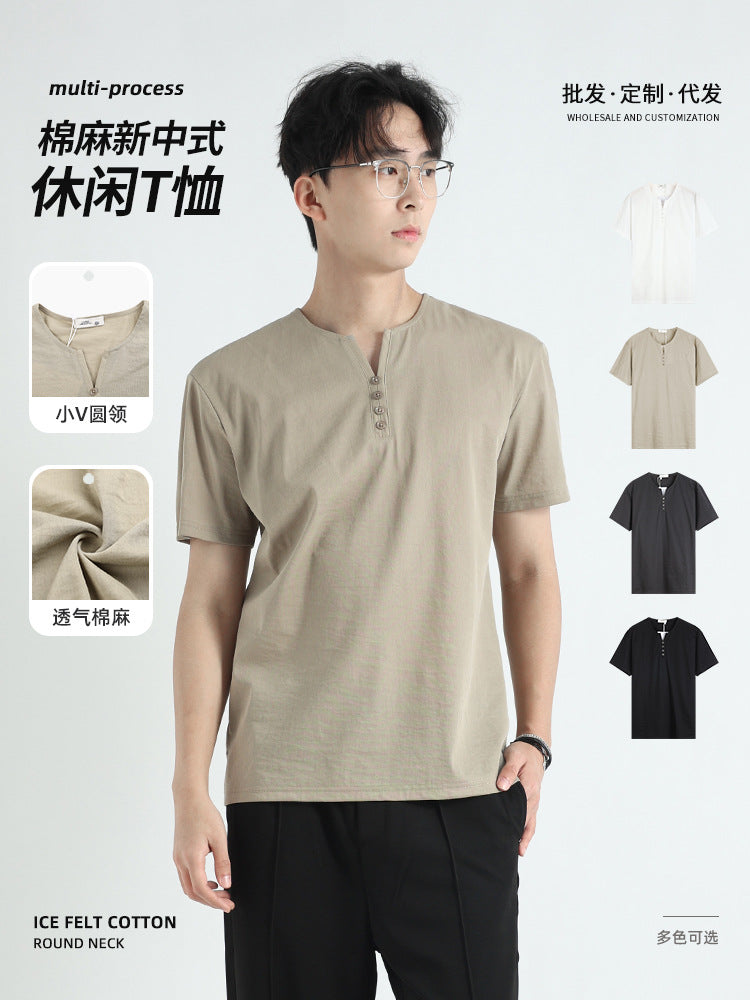 High-End Men's Short-Sleeved T-Shirt Trendy Men's Clothing Accessible Luxury High-End Summer Men's Casual Cotton and Linen Thin Quick-Drying Men's Clothing