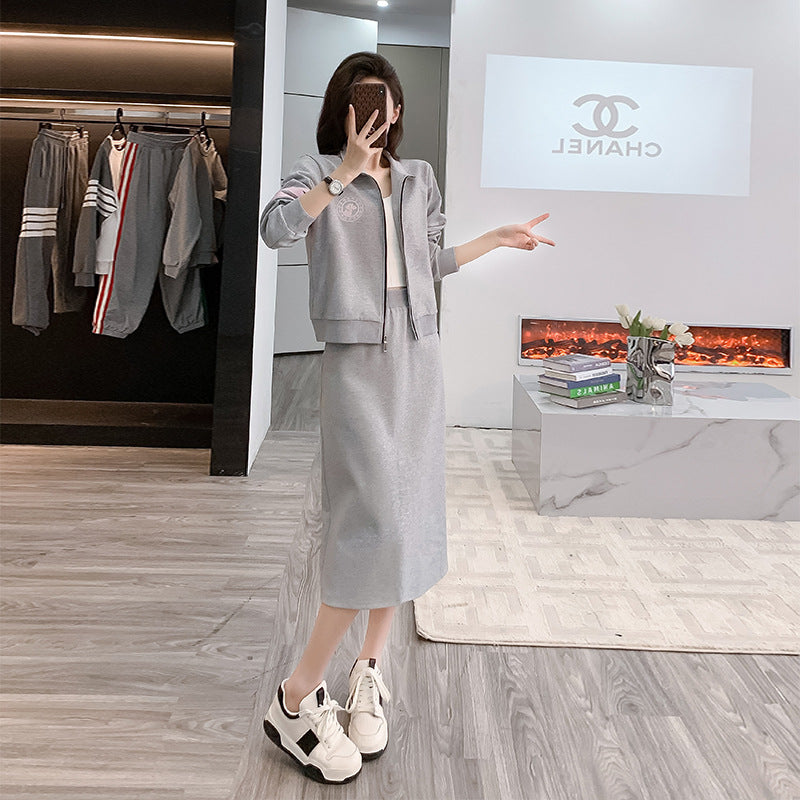 2025 Early Autumn Baseball Suit Women's Zipper Jacket with Mid-Length Skirt Fashionable Tall and Slim Big Long Leg suit Women