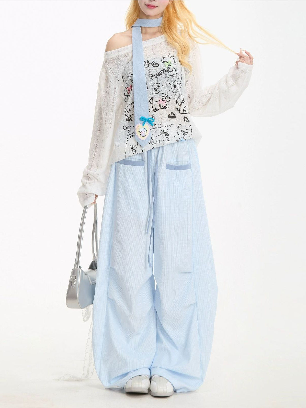Neresm Summer Dopamine Pants Women Korean Style Plaid Pleated Cargo Pants Summer Lazy Drape Scimitar Pants