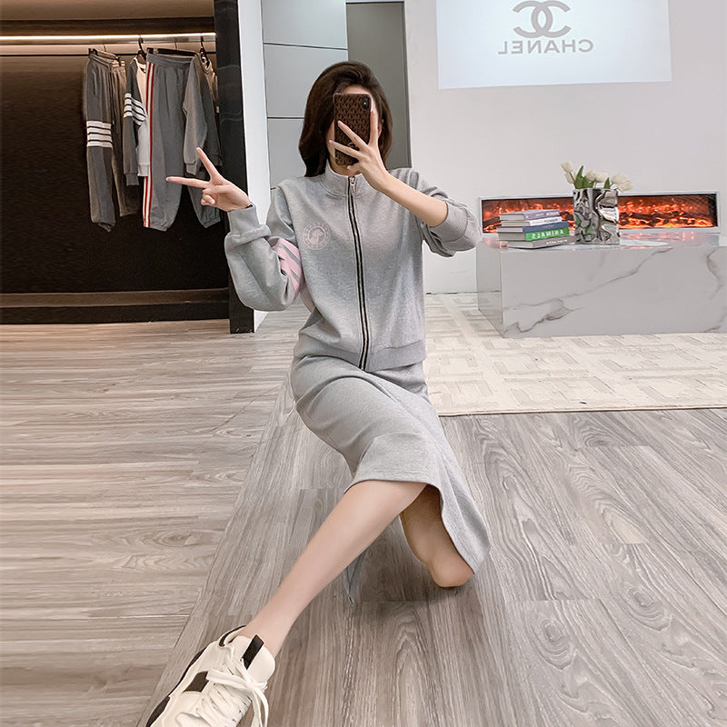 2025 Early Autumn Baseball Suit Women's Zipper Jacket with Mid-Length Skirt Fashionable Tall and Slim Big Long Leg suit Women