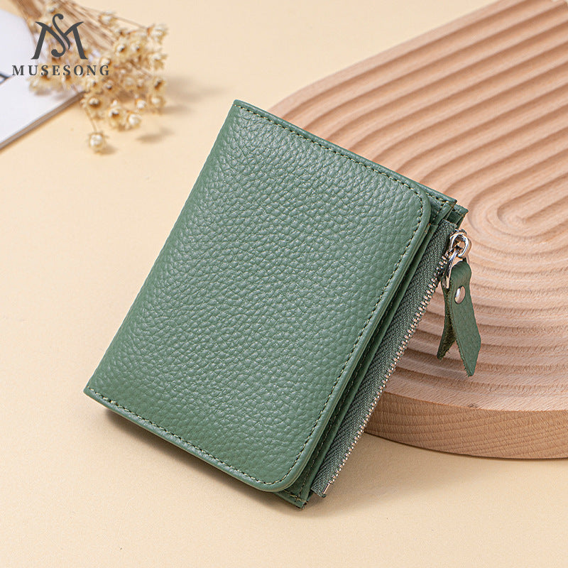 2025 Short Wallet Women's Genuine Leather Ultra-Thin Wallet Card Holder High-End First-Layer Cowhide Wallet Japanese Cross-Border