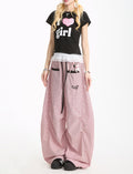 Neresm Summer Dopamine Pants Women Korean Style Plaid Pleated Cargo Pants Summer Lazy Drape Scimitar Pants