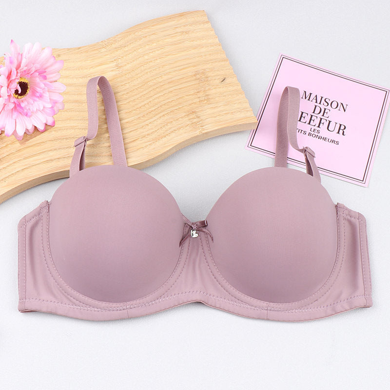 Cross-border half cup underwear women's bra solid color glossy steel ring push up top support bra sexy big chest small bra c cup