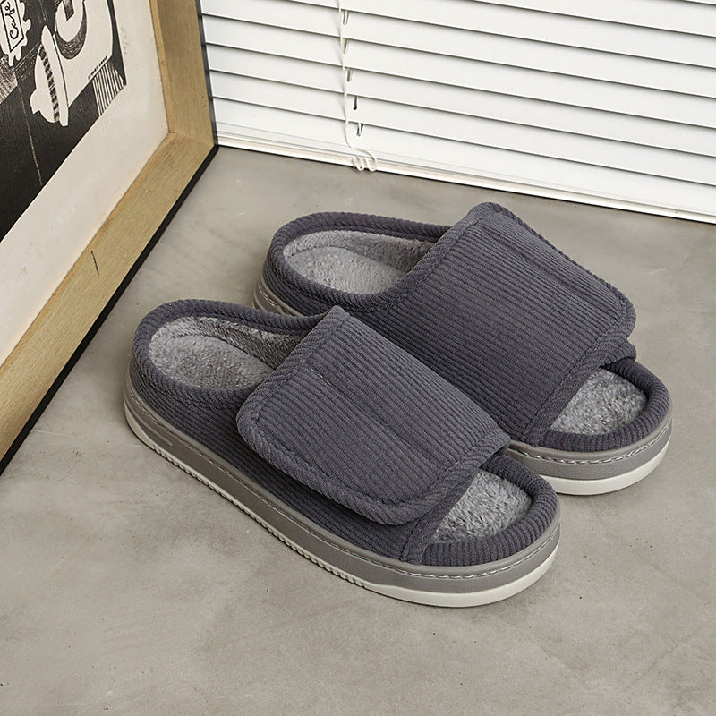 Velcro Adjustable Linen Slippers for Middle-Aged and Elderly People Breathable Foreign Trade Large Size Men and Women Outer Wear Non-Slip Home Shoes for the Elderly