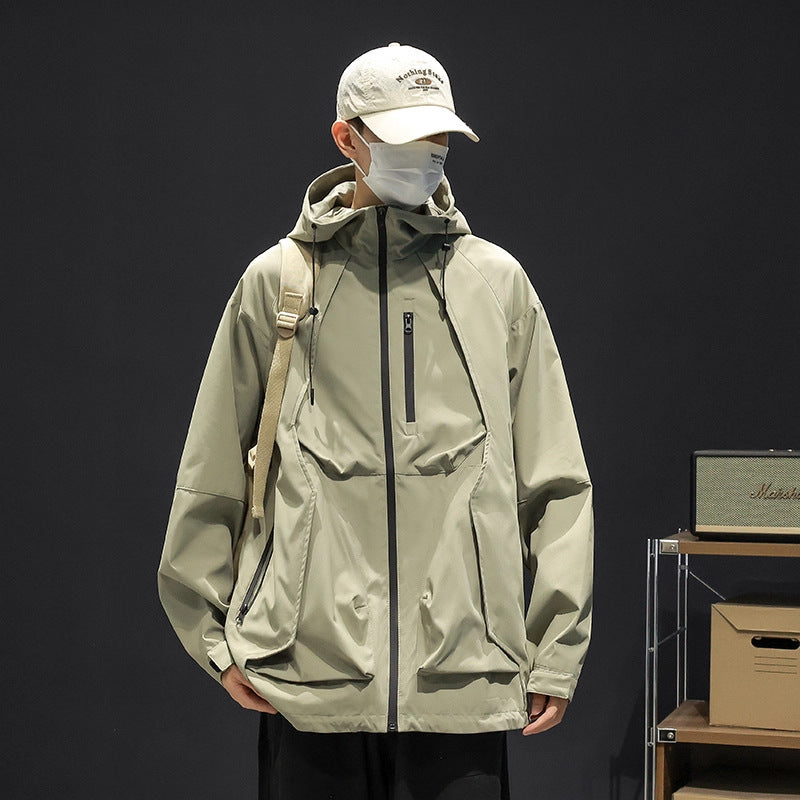 Plus Size Men's Loose Trendy Windproof Work Jacket for Spring and Autumn, Casual Oversized Jacket for Big and Tall Men