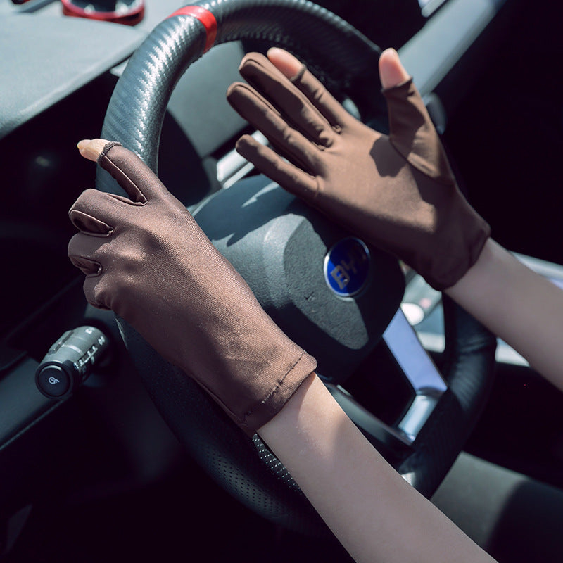 Half-Finger Gloves, High-End, Simple, Cycling and Driving, Touch Screen, Men's Loose Ice Silk Sunscreen, Two-Finger Women's Summer Manicure