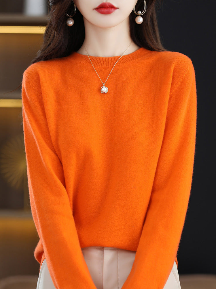 New Autumn and Winter Round Neck Knitwear Women's Pullover Knitwear Pure Color Long-Sleeved Women's Thin Inner Wear Outer Bottoming Shirt Korea