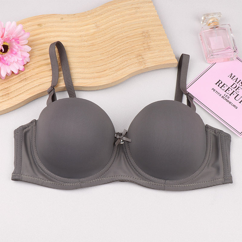Cross-border half cup underwear women's bra solid color glossy steel ring push up top support bra sexy big chest small bra c cup