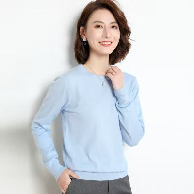 New Autumn and Winter Round Neck Knitwear Women's Pullover Knitwear Pure Color Long-Sleeved Women's Thin Inner Wear Outer Bottoming Shirt Korea