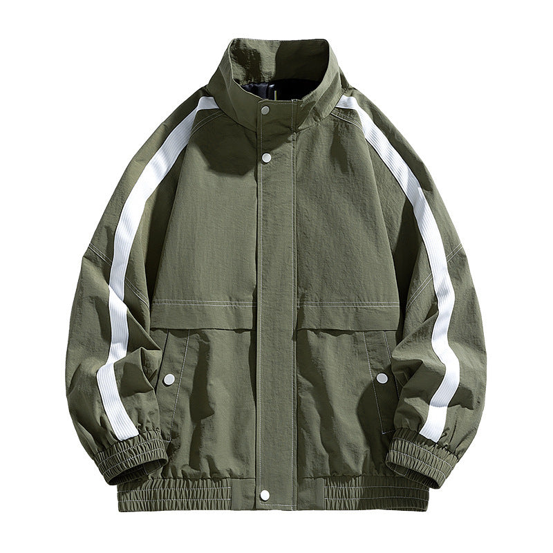 Spring and Autumn Men's Large Size Casual Sports Jacket Men's Fat Boys Plus Fat Extra Large American Trendy Brand Stand Collar Jacket Men's Clothing