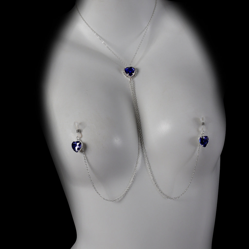 Cross-Border New Heart Crystal Pendant Nipple Chain Chest Chain European and American Sexy Nipple Clamp Body Chain Female Body Chain