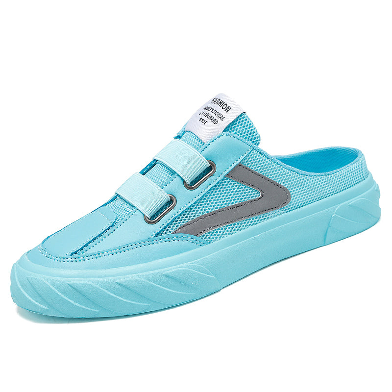 Canvas Shoes Men's Half-Slip Summer Mesh Breathable Trendy Casual Thin Toe-Toe Heelless Lazy Slip-On Trendy Shoes