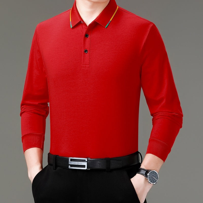 Big Red Long-Sleeved T-Shirt for the Year of Birth, Autum Thin Top for Middle-Aged Men, Middle-Aged and Elderly Men's Mercerized Cotton Daddy Wear