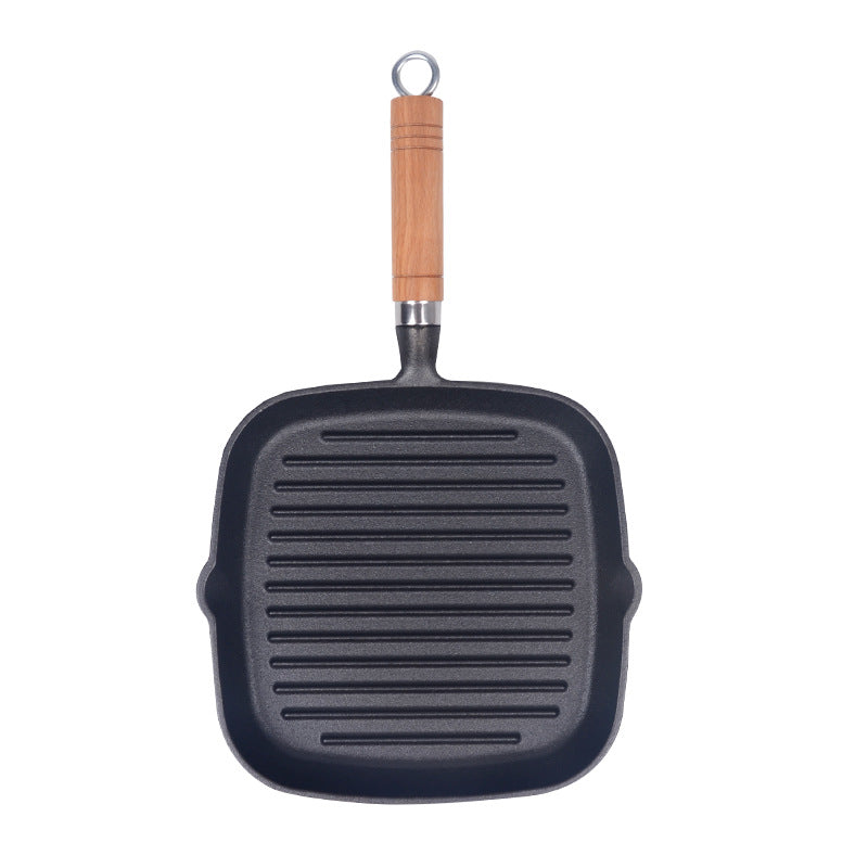 Cast Iron Steak Frying Pan Pot Iron Striped Baking Pan Steak Frying Pan Uncoated Thickened Pan Factory Direct Wholesale