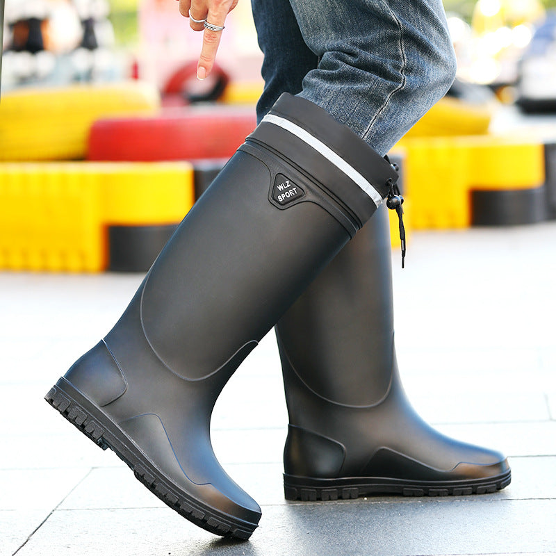 New Foreign Trade Style High-Tube Men's Water Boots, Mid-Tube Outdoor Waterproof Non-Slip Long-Tube Warm Thickened Fishing Rubber Shoes