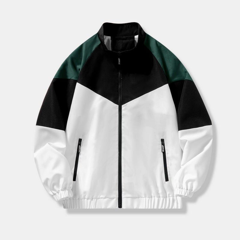 2023 Spring and Autumn Men's Jacket Casual Sports Youth Stand Collar Color Block Fitted Coat Men's Breathable Long Sleeve