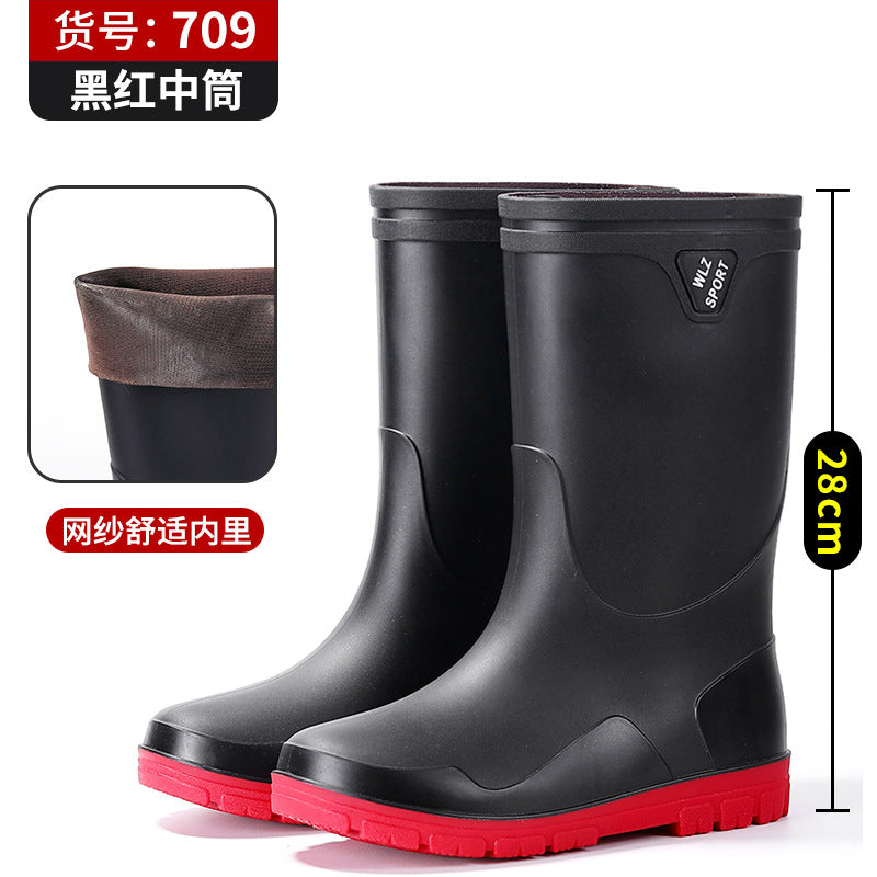 New Foreign Trade Style High-Tube Men's Water Boots, Mid-Tube Outdoor Waterproof Non-Slip Long-Tube Warm Thickened Fishing Rubber Shoes