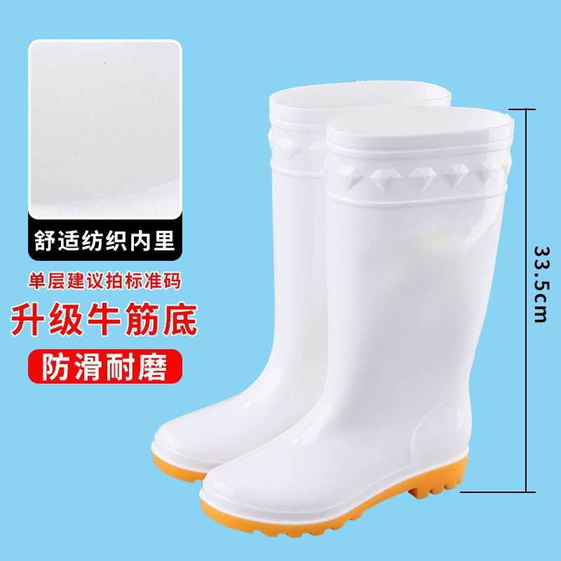 White Rain Boots Food Factory Work Rain Boots Non-slip Food Hygienic Boots Oil-proof Acid and Alkali Resistant Chef Water Shoes Labor Protection Shoes