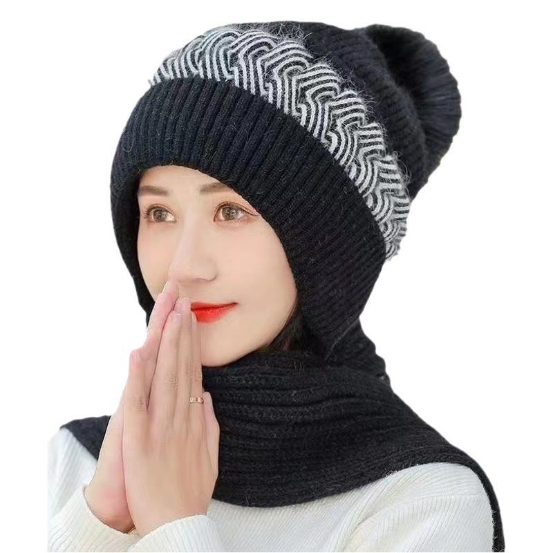 Hat Women's Autumn and Winter Velvet Scarf Ear Protection Warm Hat Outdoor Riding Hat Neck Protection Winter Hat Knitted Hat Wool Hat