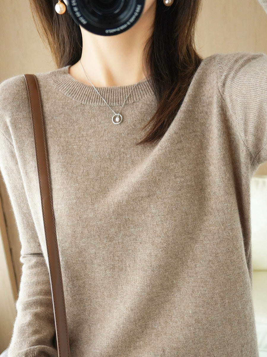 New Autumn and Winter Round Neck Knitwear Women's Pullover Knitwear Pure Color Long-Sleeved Women's Thin Inner Wear Outer Bottoming Shirt Korea