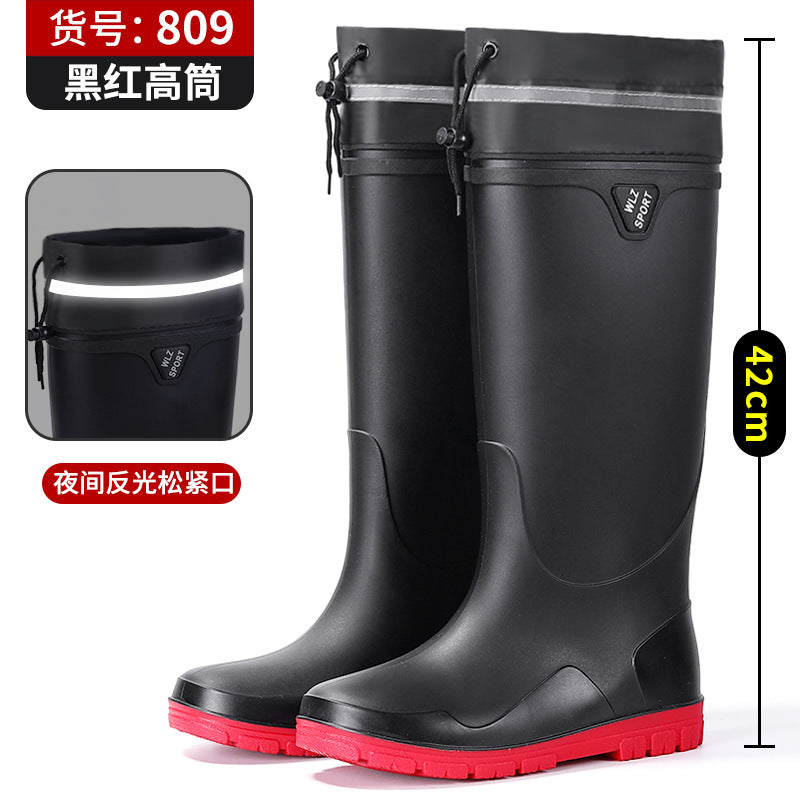 New Foreign Trade Style High-Tube Men's Water Boots, Mid-Tube Outdoor Waterproof Non-Slip Long-Tube Warm Thickened Fishing Rubber Shoes