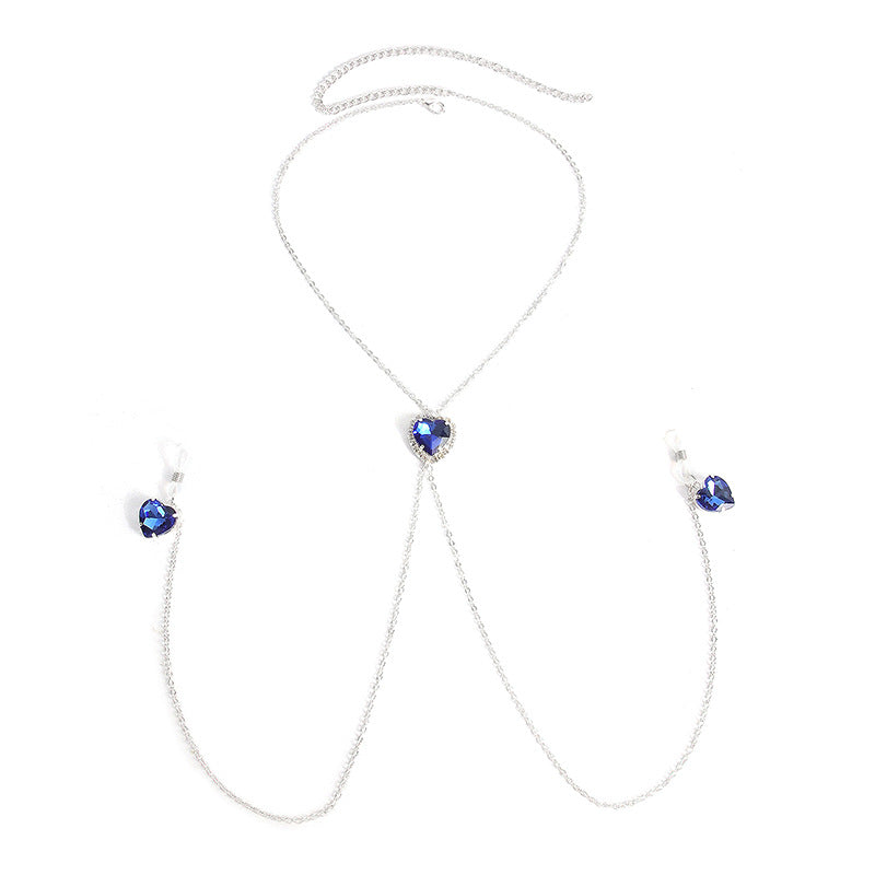 Cross-Border New Heart Crystal Pendant Nipple Chain Chest Chain European and American Sexy Nipple Clamp Body Chain Female Body Chain
