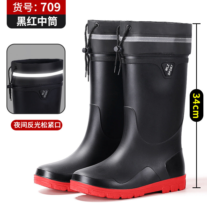 New Foreign Trade Style High-Tube Men's Water Boots, Mid-Tube Outdoor Waterproof Non-Slip Long-Tube Warm Thickened Fishing Rubber Shoes